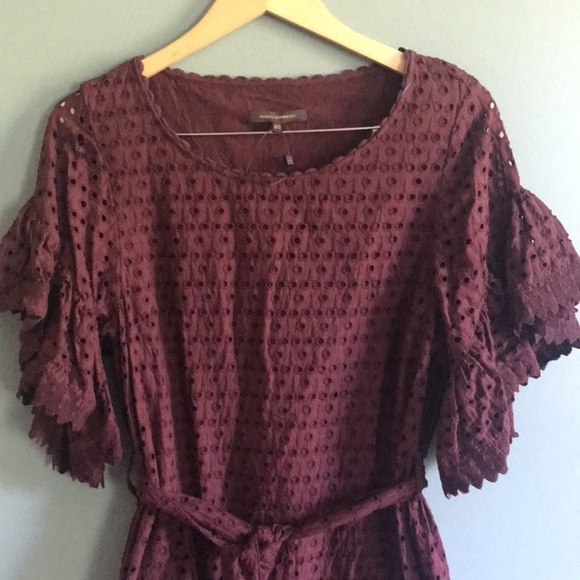 Adolfo Dominguez designer eyelet and lace plum dress Tie waist Feminine flirty 6 - Picture 5 of 14